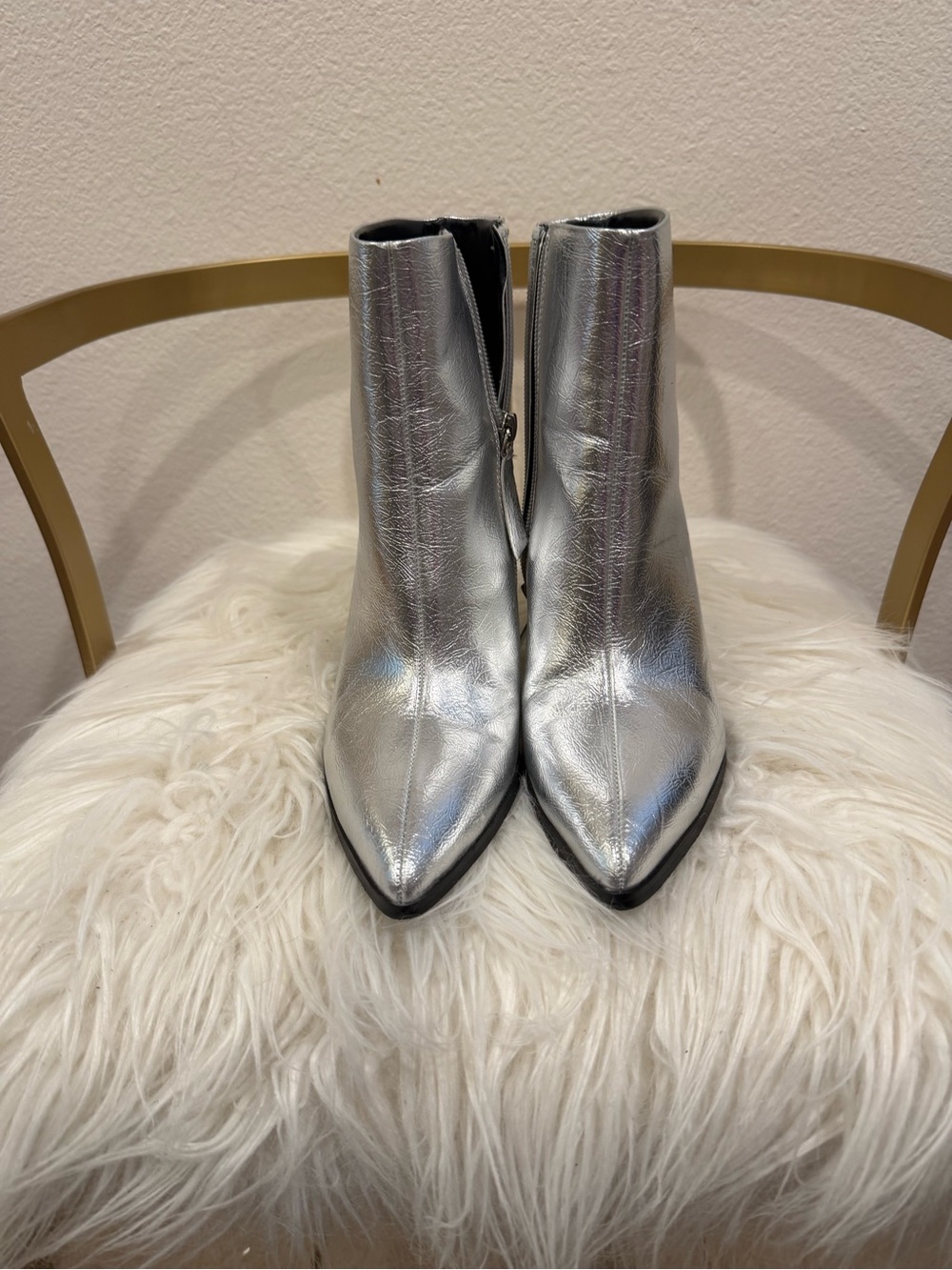 12Thompson Marlee Metallic Silver Pointed Ankle Boots